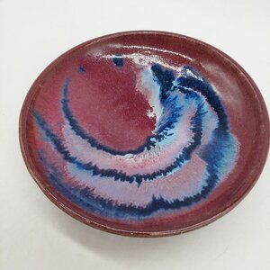 Pat Ross Pottery Decorative Plate Trinket Holder Purple Blue Swirl 6"